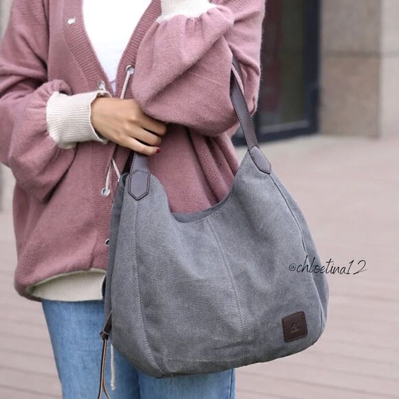 NEW COTTON Canvas Handbag Tote Purse Large Size Choose Color Hobo Bag - Picture 12 of 16